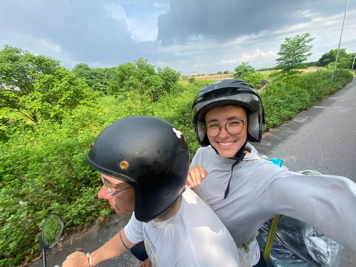 two people bike packing after renting a motorbike in Vietnam